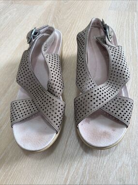 Dansko Taupe Perforated Crisscross Slingback Sandals